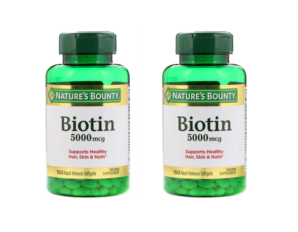 Nature's Bounty Biotin 5000 mcg bottle with 150 softgels, set of 2