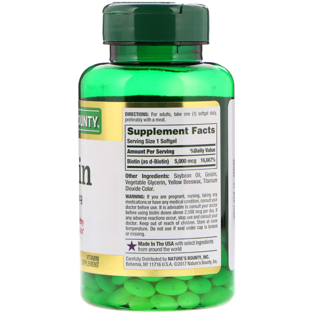 Two Nature's Bounty Biotin 5000 mcg bottles totaling 300 softgels