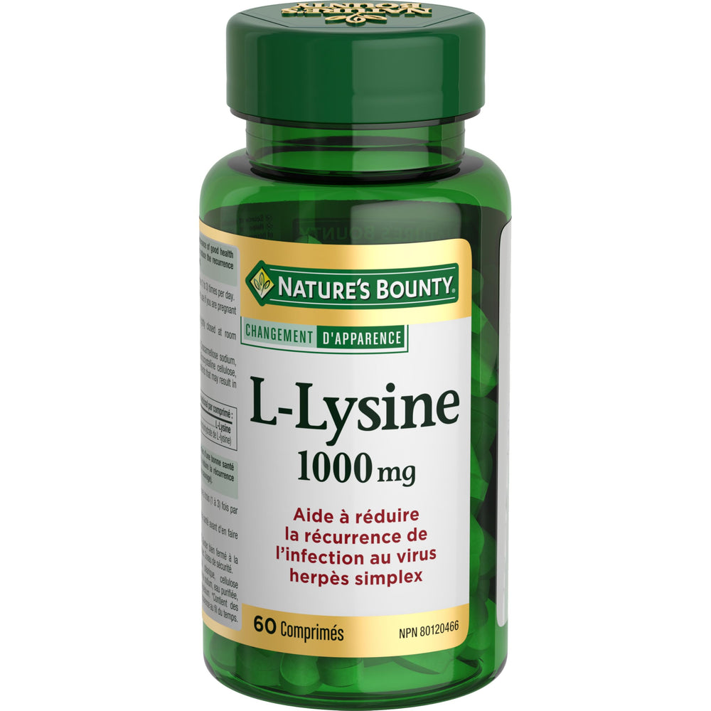 Nature's Bounty L-Lysine 1000 mg bottle label