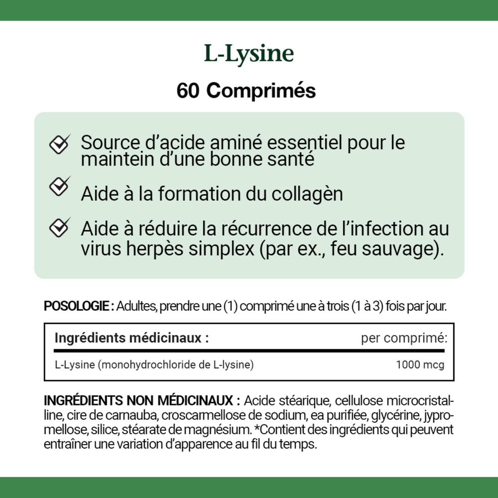 Bottle of 60 L-Lysine tablets with Nature's Bounty branding