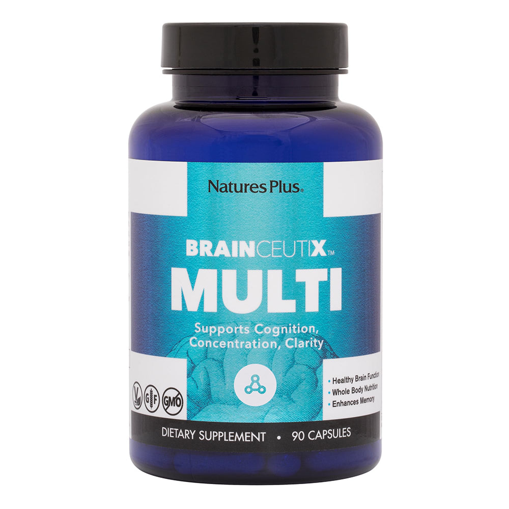 Bottle of Nature's Plus BrainCeutix Multivitamin Capsules with label