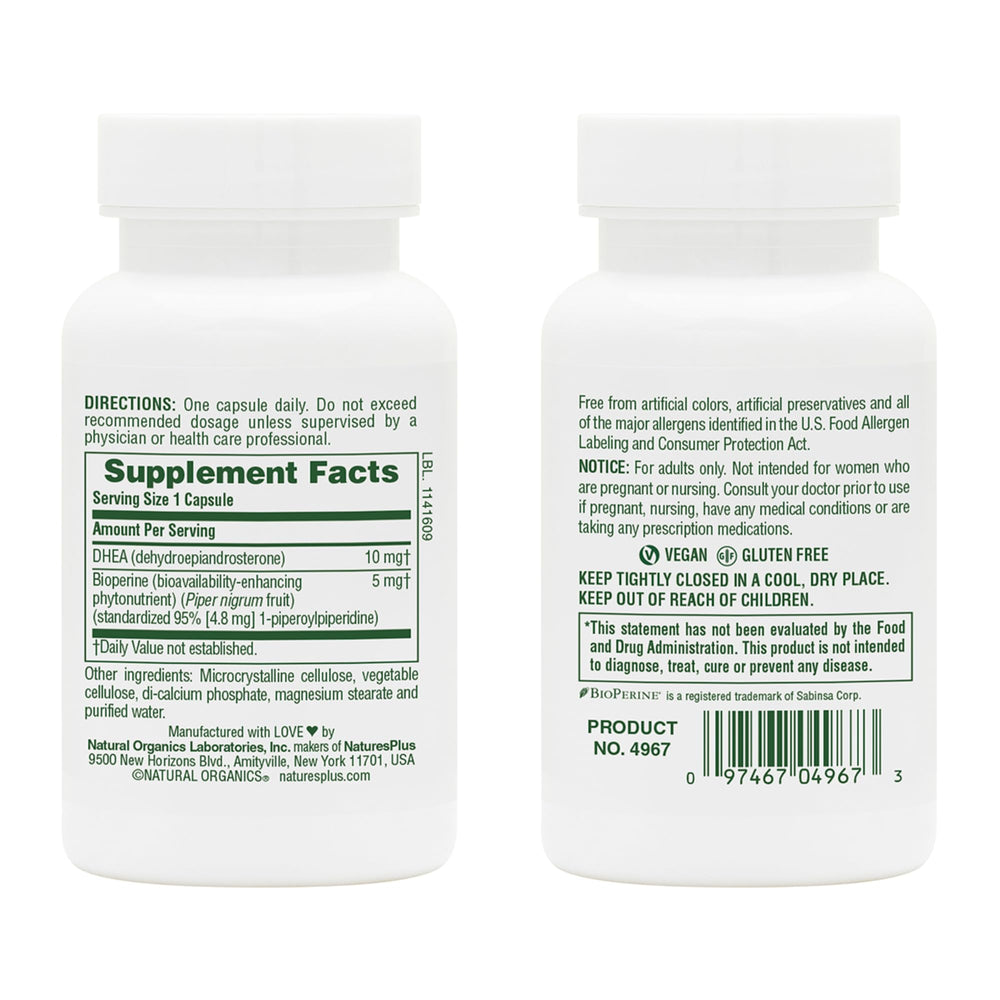 DHEA 10 with Bioperine supplement facts panel