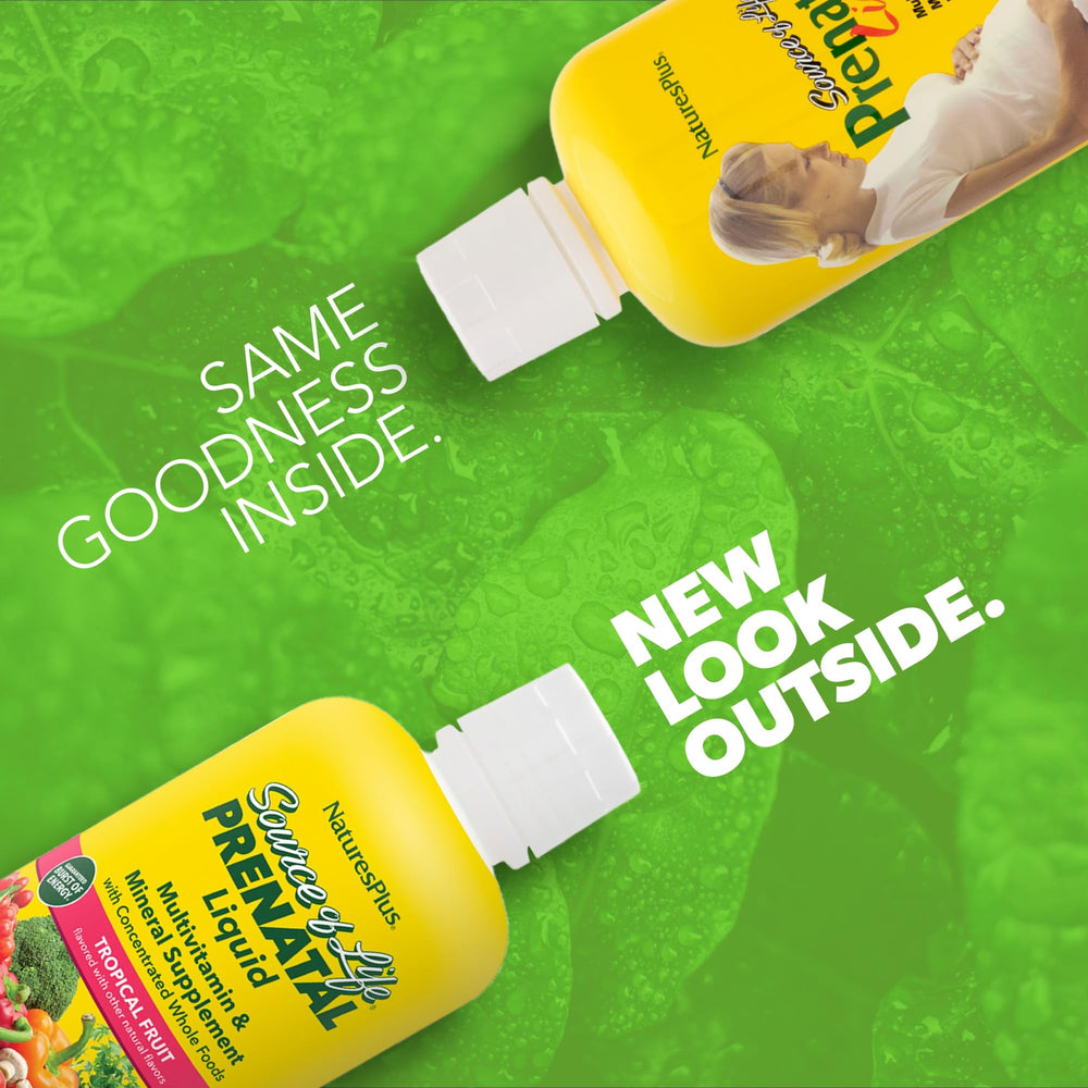 Close-up of Source of Life Prenatal Liquid Tropical Fruit label