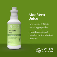 Pour shot of Nature's Sunshine Aloe Vera Juice 32 oz