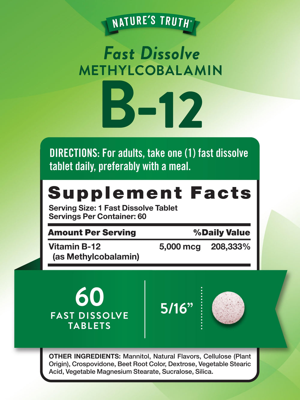 Close-up of Nature's Truth B12 5000 mcg bottle label