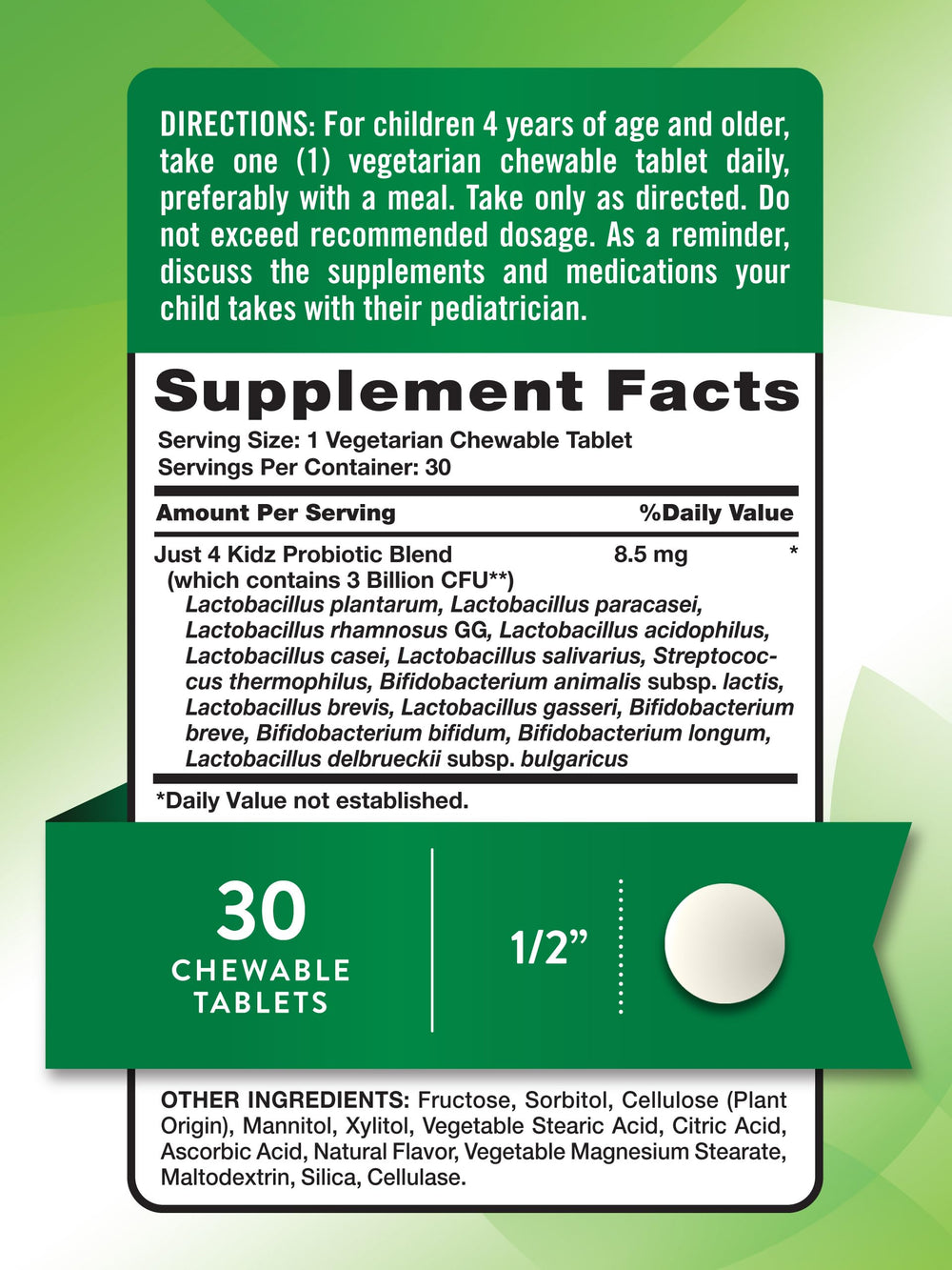 Berry flavor kid-friendly probiotic chewable tablet