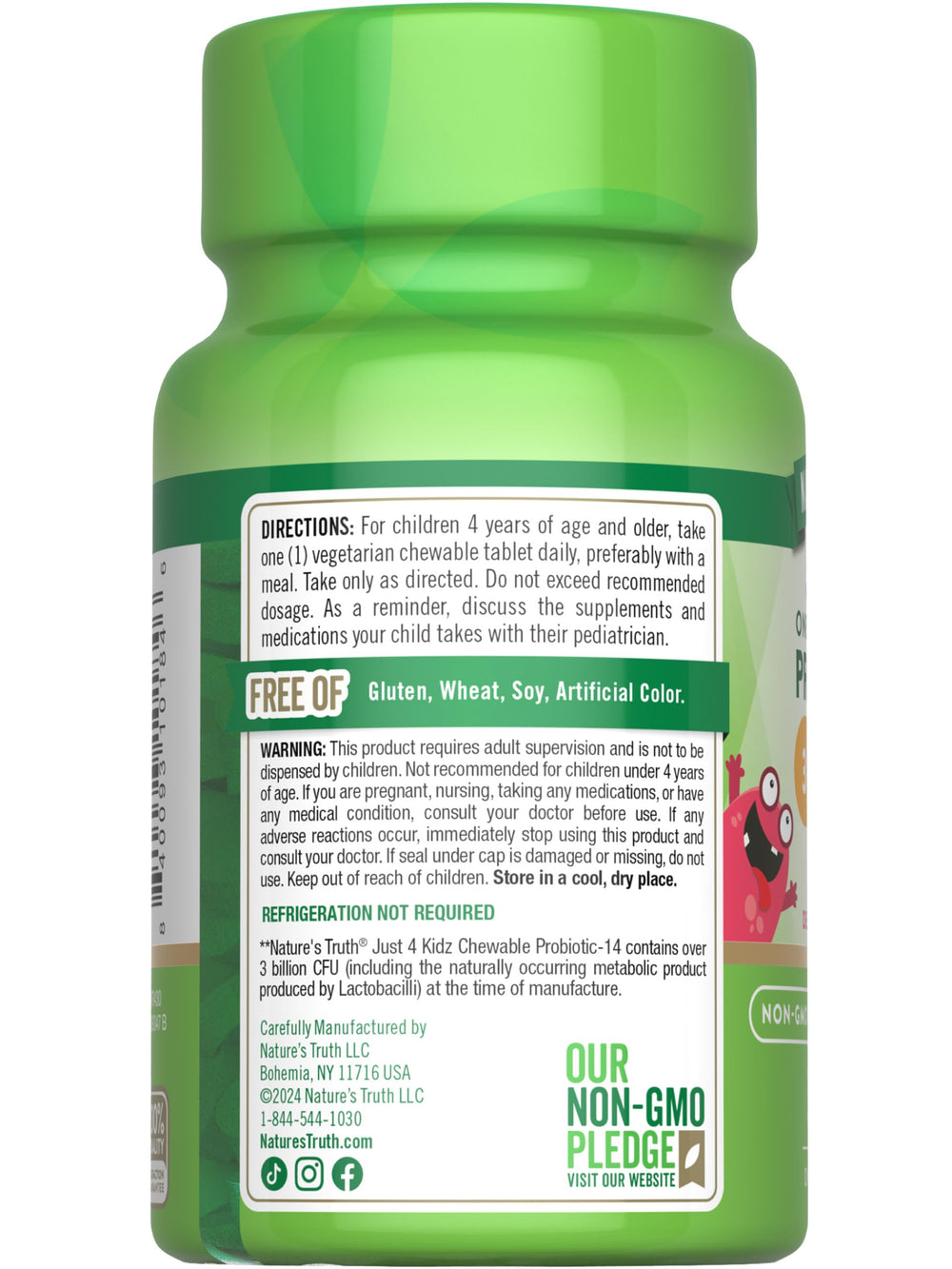Back panel of probiotic bottle with supplement facts and ingredients