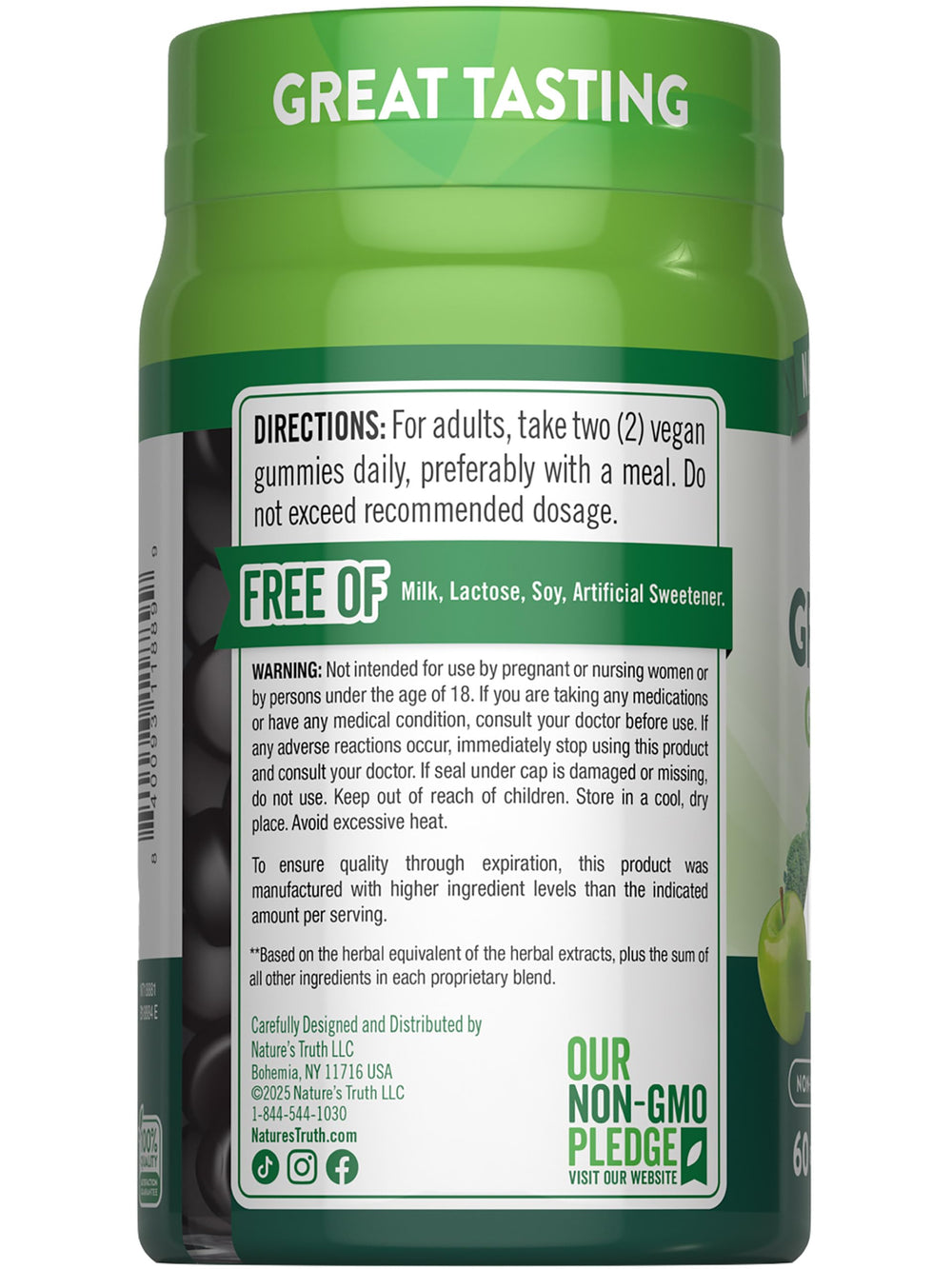 Gummies in a serving jar with green packaging and Apple flavor