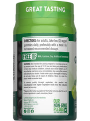 Gummies in a serving jar with green packaging and Apple flavor
