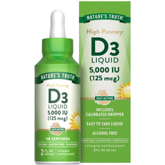 Front view of Nature's Truth Vitamin D3 Liquid bottle 5000 IU, 2 fl oz