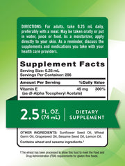 Close-up of bottle label showing 30,000 IU Vitamin E Oil Supplement