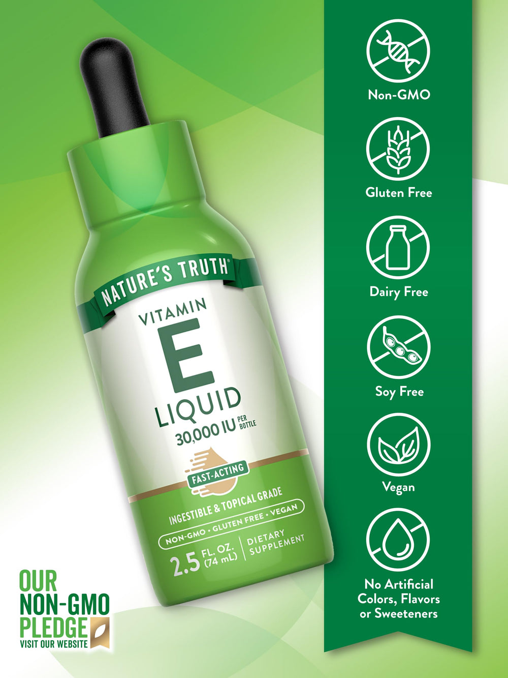 Dropper dispensing vitamin E oil into a small glass dish