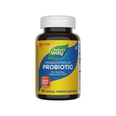 Front of Nature's Way Primadophilus Probiotic bottle showing 5 Billion CFU and 180 capsules, refrigerated.