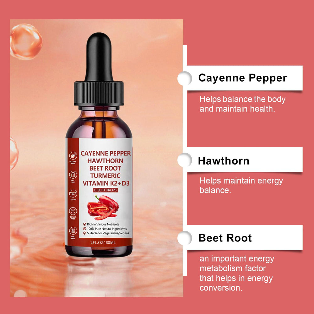Ingredients: Cayenne Pepper, Hawthorn, Beet Root, Turmeric, Vitamin K2, D3