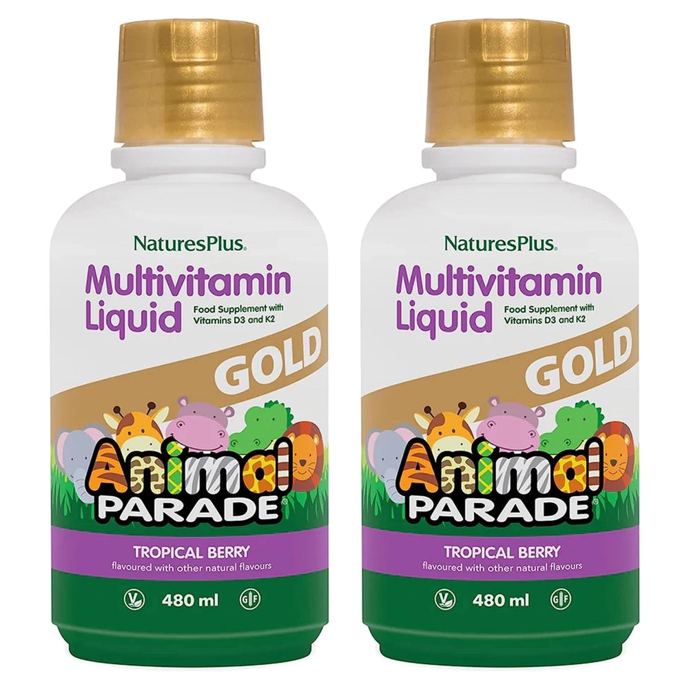 Front view of NaturesPlus Animal Parade Gold Kids Multivitamin 16oz 2-pack
