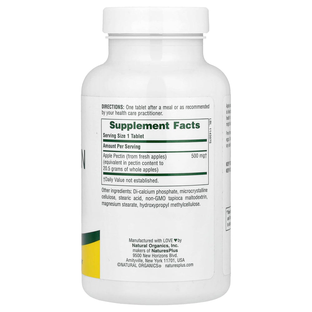 NaturesPlus Apple Pectin 500 mg bottle label close-up