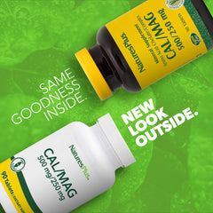 Ingredient panel showing 500 mg calcium and 250 mg magnesium