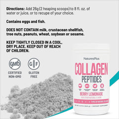 Two 0.8 lb tubs of NaturesPlus Collagen Peptides Berry Lemonade