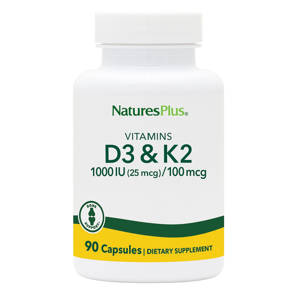 NaturesPlus D3 1000 IU and K2 100 mcg bottle front view