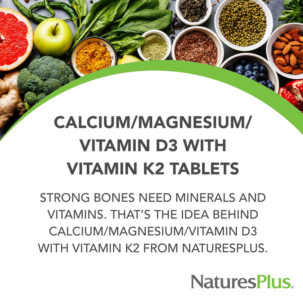 Close-up of D3, K2, calcium and magnesium contents for NaturesPlus