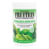 Front view of NaturesPlus FRUITEIN Revitalizing Green Foods Shake bottle, 1.3 lbs