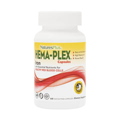 NaturesPlus Hema-Plex Iron bottle and label showing 60 fast-acting capsules