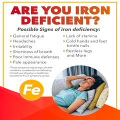 Close-up of product label showing 18 mg iron per serving