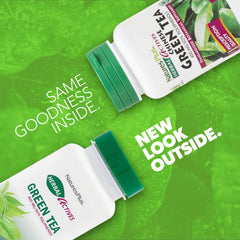 Close-up of 400 mg green tea per serving on the label