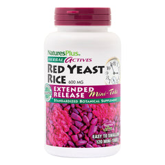 Bottle of NaturesPlus Herbal Actives Red Yeast Rice Extended Release 600 mg with 120 mini tablets