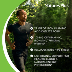 Graphic showing iron with vitamin C and herbs