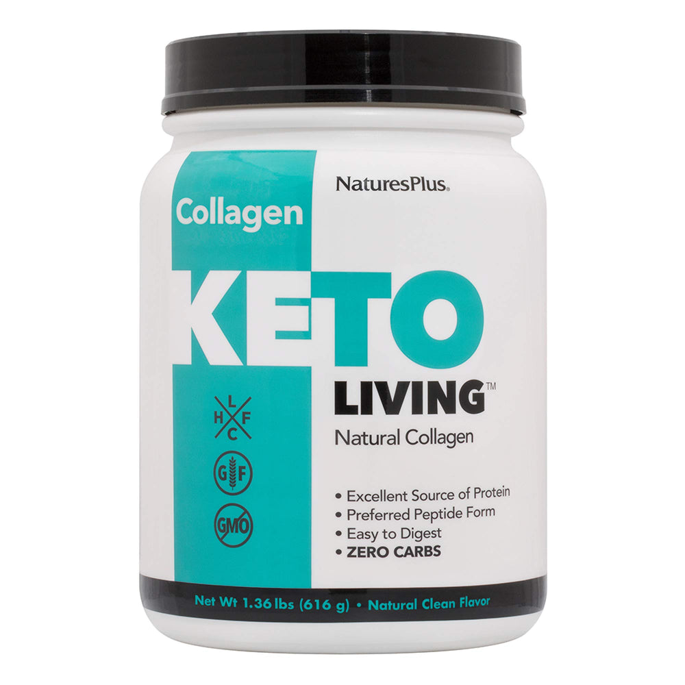 Packaging image of NaturesPlus KetoLiving Natural Collagen unflavored 1.36 lb tub.