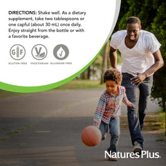 Close-up of NaturesPlus Vitamin C liquid bottle