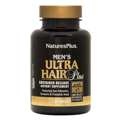 Bottle of NaturesPlus Men's Ultra Hair Plus on white background