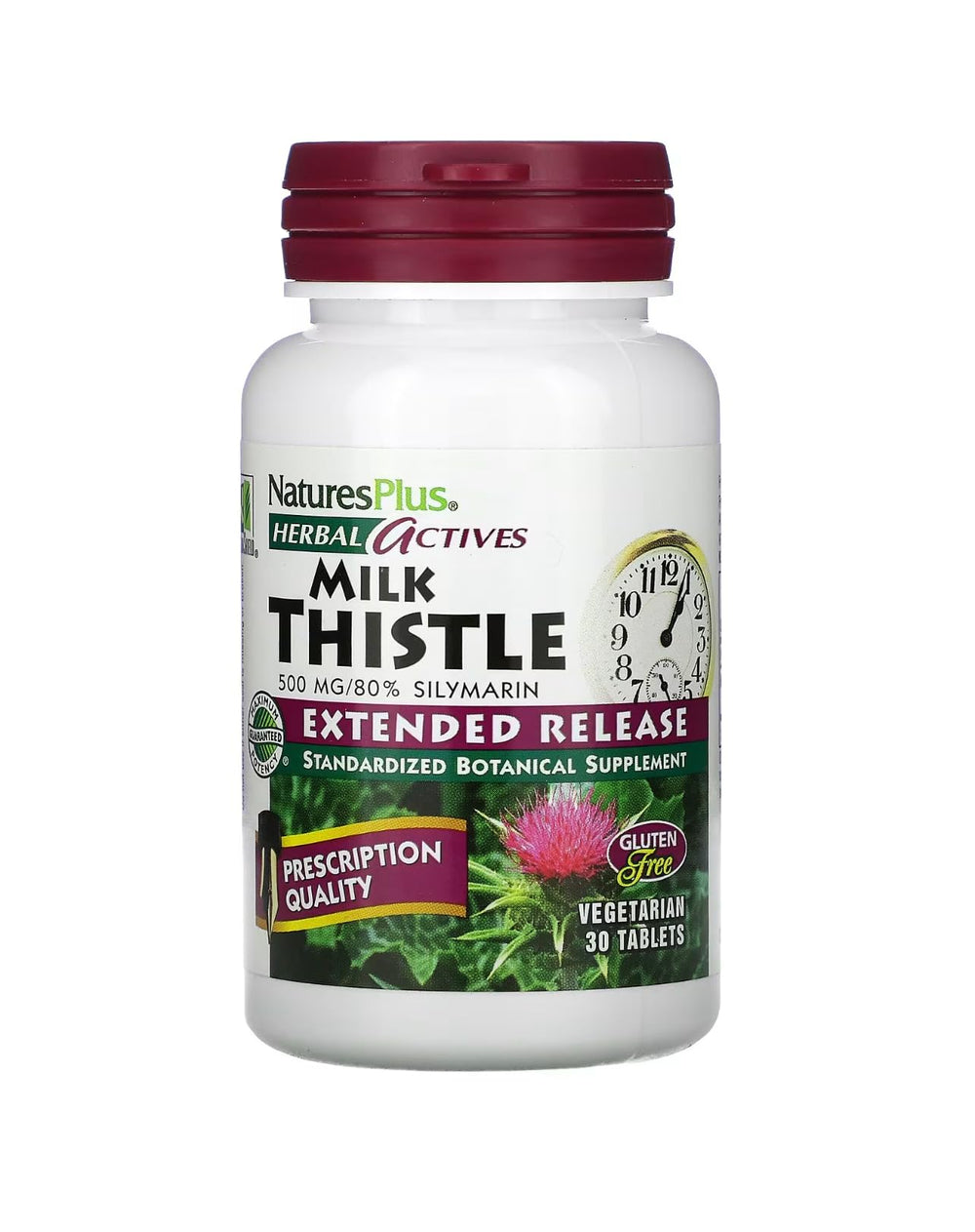 NaturesPlus Herbal Actives Milk Thistle Extended Release 500mg – Gluten-Free, 30 Servings