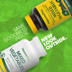 Front view of NaturesPlus Mixed Vegetables bottle showing gluten-free label