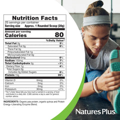 NaturesPlus Organic Pea Protein label emphasizes organic and non-GMO standards