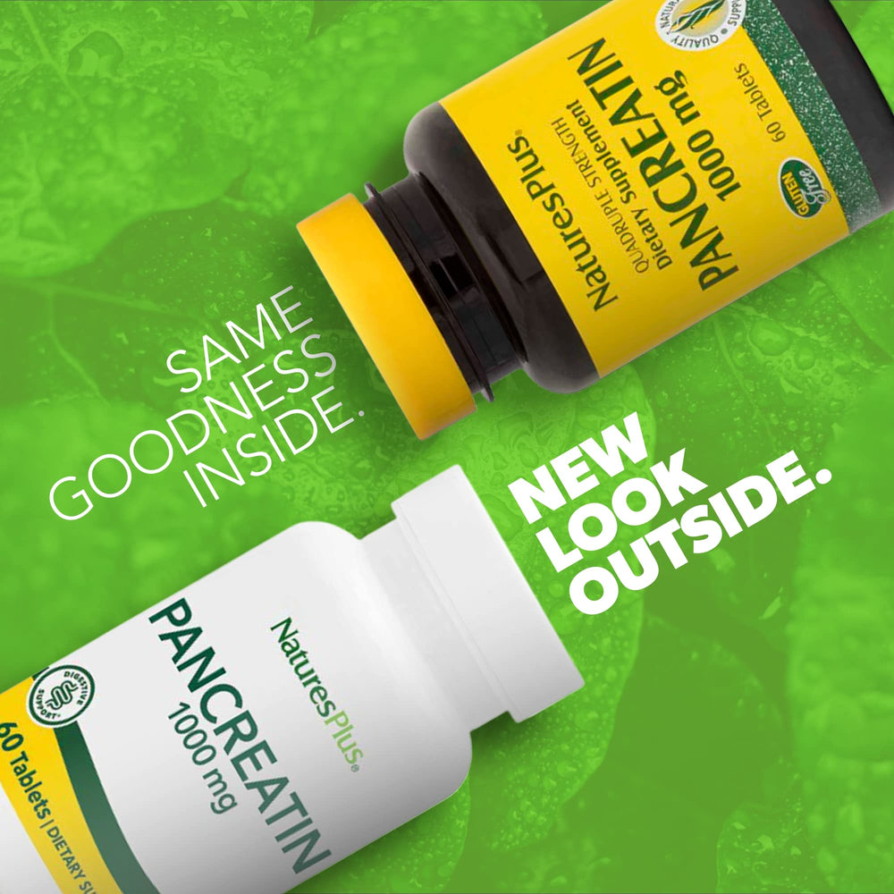 Back label with supplement facts of Pancreatin 1000 mg