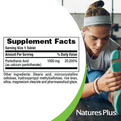 Nutrition facts panel for Pantothenic Acid 1000 mg
