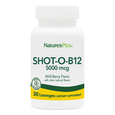 Front view of NaturesPlus Shot-O-B12 Lozenges Wild Berry 5000 mcg bottle