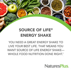 NaturesPlus Source of Life Energy Shake is poured into a glass for quick nourishment.