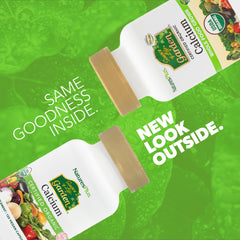 NaturesPlus Source of Life Garden Calcium bottle close-up with organic and vegan labeling