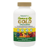 Bottle of NaturesPlus Source of Life Gold Chewables with tropical fruit flavor