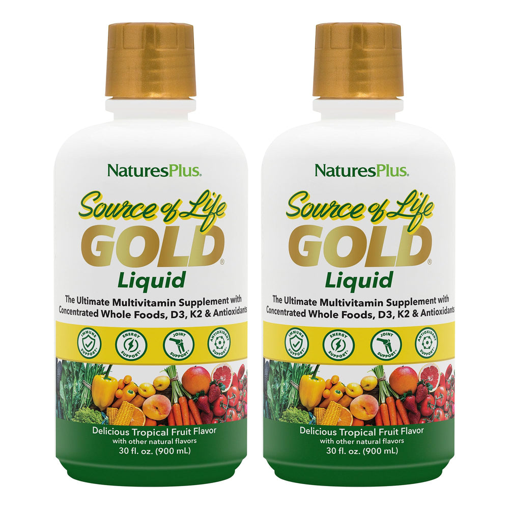 Front view of NaturesPlus Source of Life Gold liquid multivitamin bottle (30 oz)