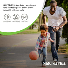 Vegetarian and gluten-free indication for NaturesPlus Source of Life Liquid Mango Pineapple