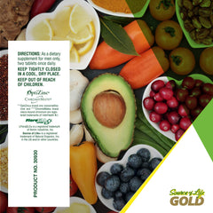 Side view of bottle emphasizing product information