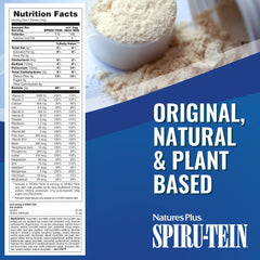 NaturesPlus SPIRU-TEIN banana ingredients panel highlighting protein sources