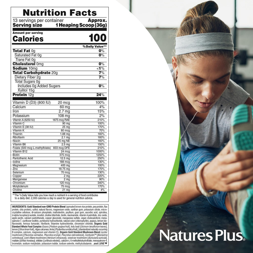 Vitamins, minerals and plant-protein blend on SPIRU-TEIN GOLD Vanilla