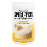 NaturesPlus Spirutein Banana packaging 2-pack highlights convenient plant-based protein for daily nutrition.