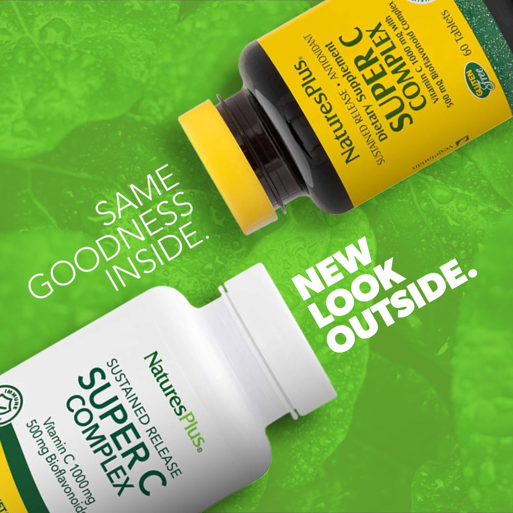 Nutrition facts displaying 1000 mg Vitamin C and 500 mg bioflavonoids