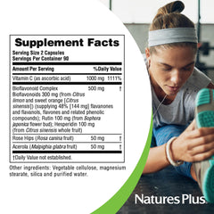 Ingredients and nutrition facts panel for NaturesPlus Super C Complex